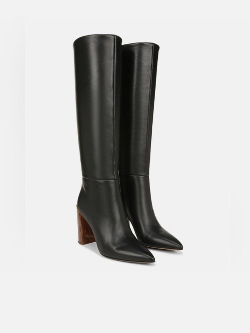 NEW Vince Pilar Black Knee-High Pointed Toe Leather Boots with Block Heel Sz 7